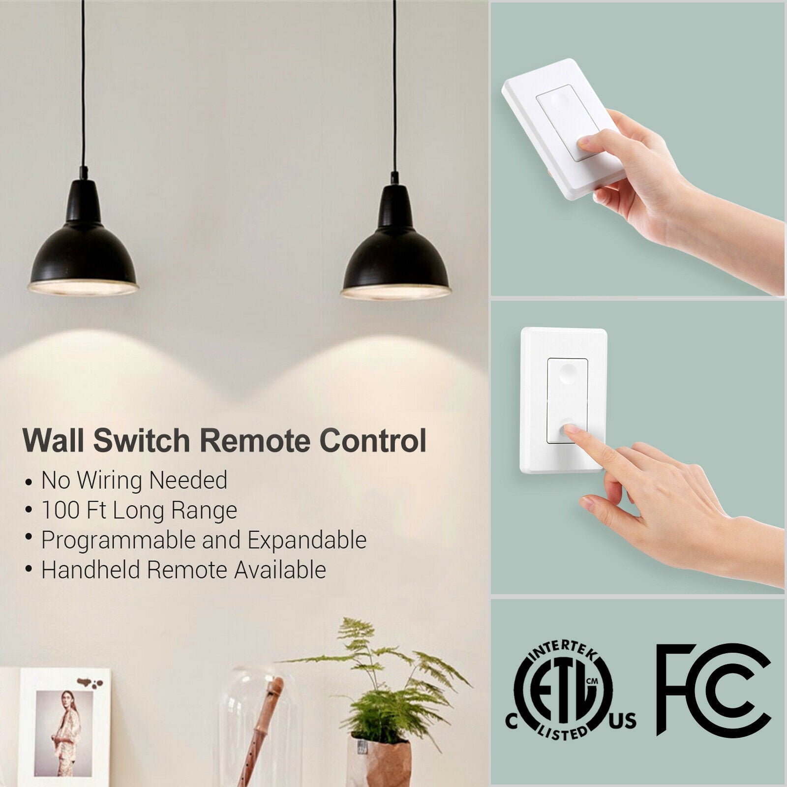 DEWENWILS Indoor Wireless Remote Control Outlet, Electrical Plug in on off Power Switch, Wireless Wall Mounted Light Switch