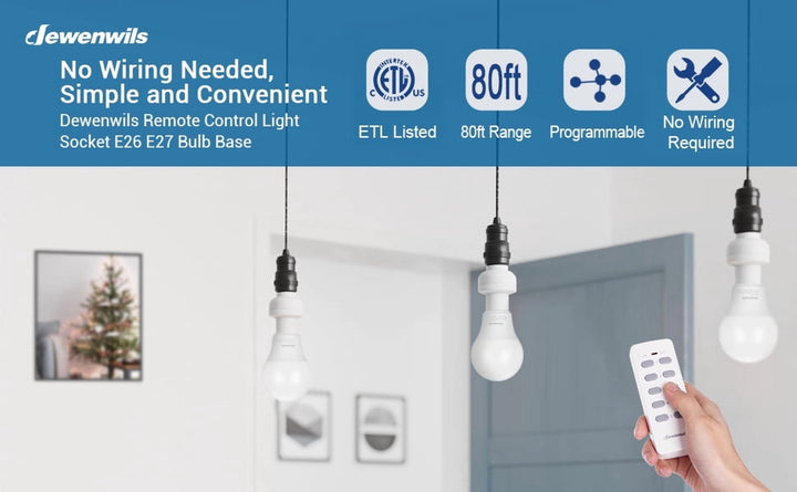 DEWENWILS Remote Control Lamp Light Bulb Socket E26/E27 Base for Pull Chain Light Fixture, No Wiring, ETL Listed(1 Remote+3 Sockets)