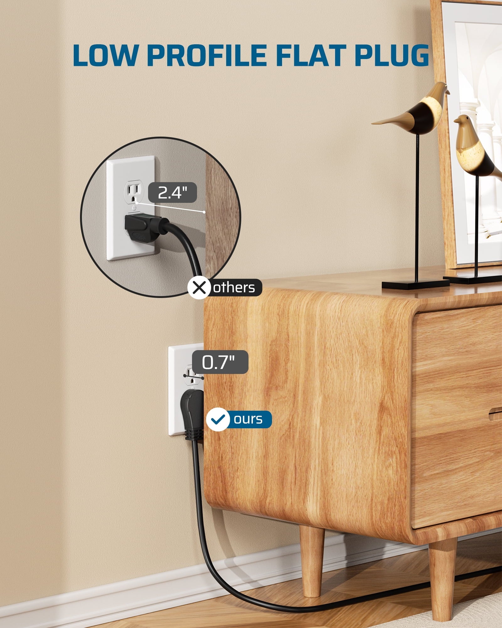 DEWENWILS 2Pack 15A 125V Surge Protector Power Strip – 6ft SJT Cord, 300J Protection, 360° Flat Plug ETL Certified, Black