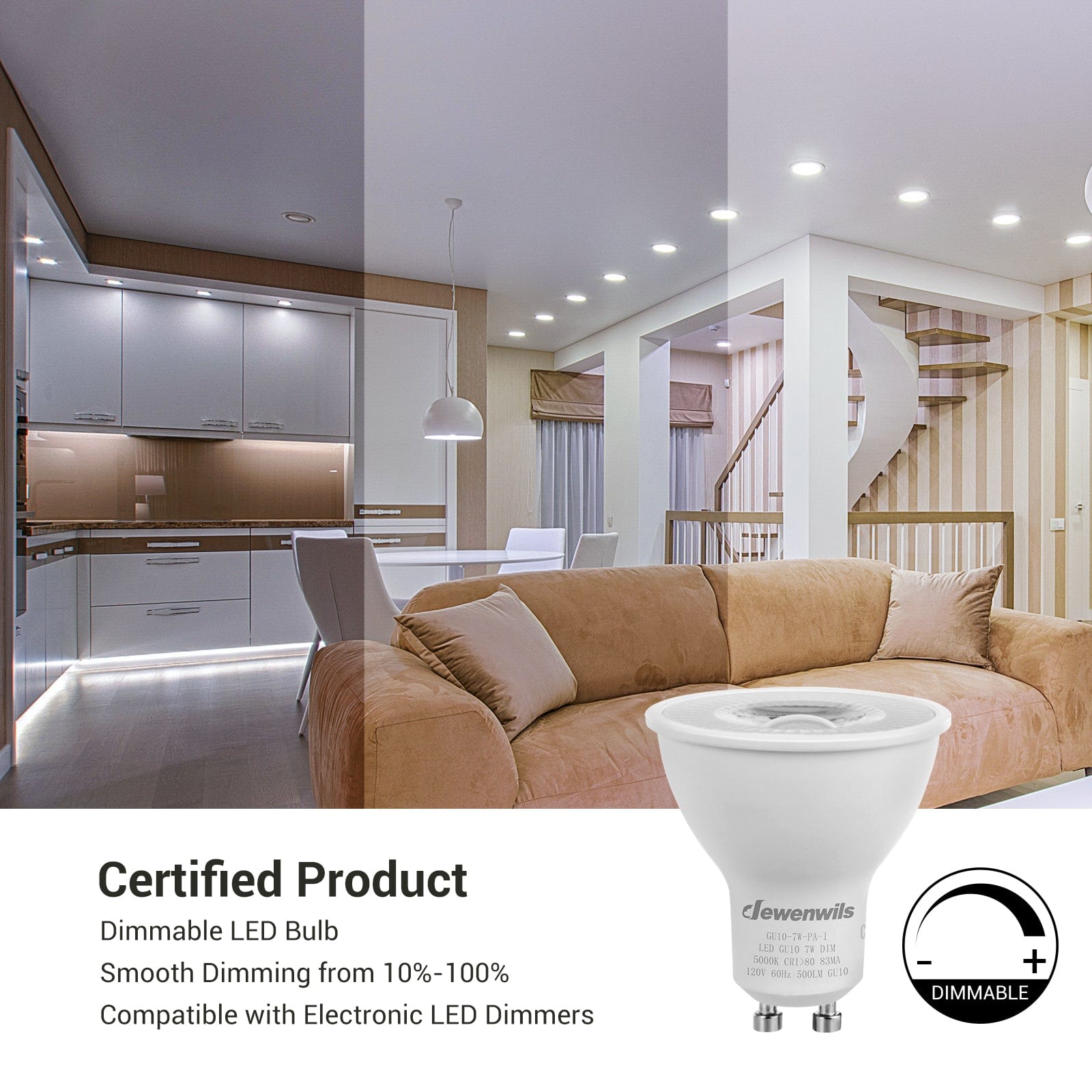 DEWENWILS Daylight GU10 LED Light Bulb, 500LM, Dimmable 5000K  GU10 Bulb Replacement for Track Lighting, 7W(50W Equivalent) LED Bulbs for Living Room, Kitchen Range Hood, Bathroom (6 Pack)-HDGU10F