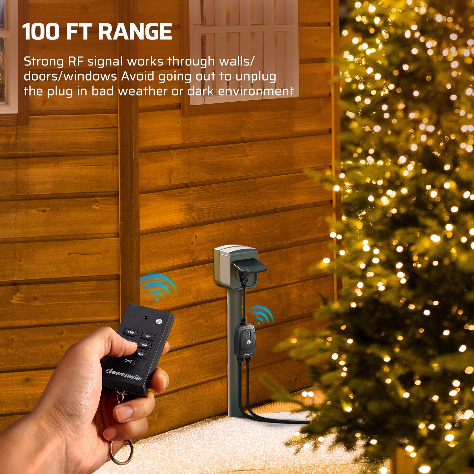 DEWENWILS Outdoor Light Sensor Timer with Remote, Waterproof, Plug in Timer Switch, 100FT Range Remote Control with 2 Grounded Outlets for Outdoor String Lights, With 2 Remotes