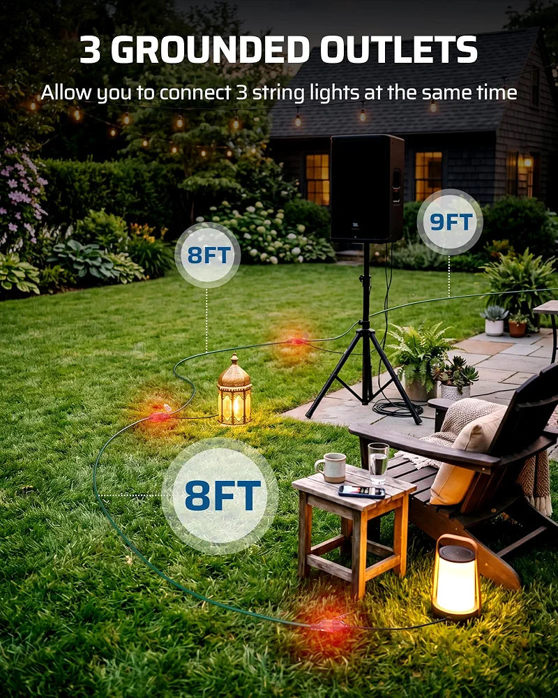 DEWENWILS 25FT Outdoor Extension Cord, 3 Outlets Plug with Indicator Lights