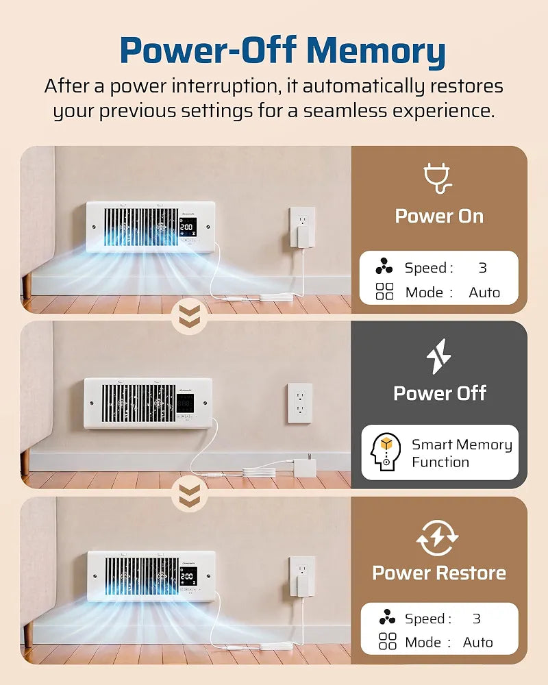 DEWENWILS Register Booster Fan, 4" x 12" Vent Opening, Smart WiFi Control