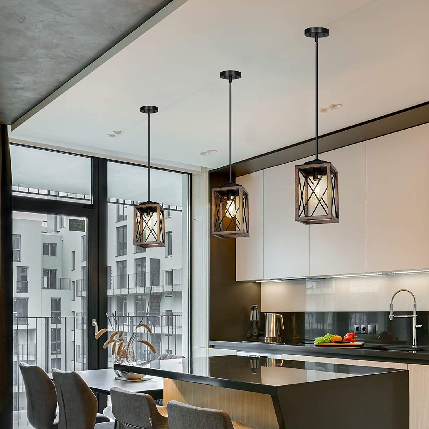 DEWENWILS Farmhouse 1-Light Adjustable Height Incandescent Metal Pendant Light for for Kitchen Island, Dinning Room