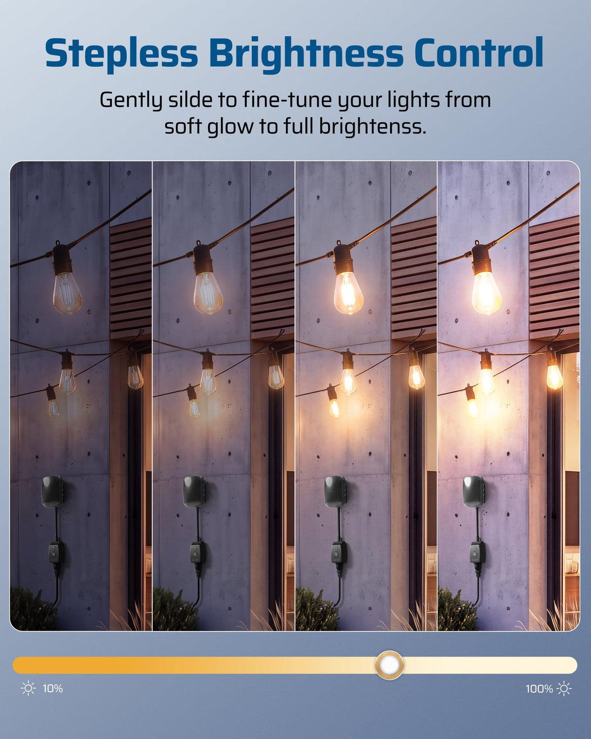 DEWENWILS Outdoor Dimmer Switch for Lights with 100ft Range Stepless Slide Switch Remote Control Dimming Plug
