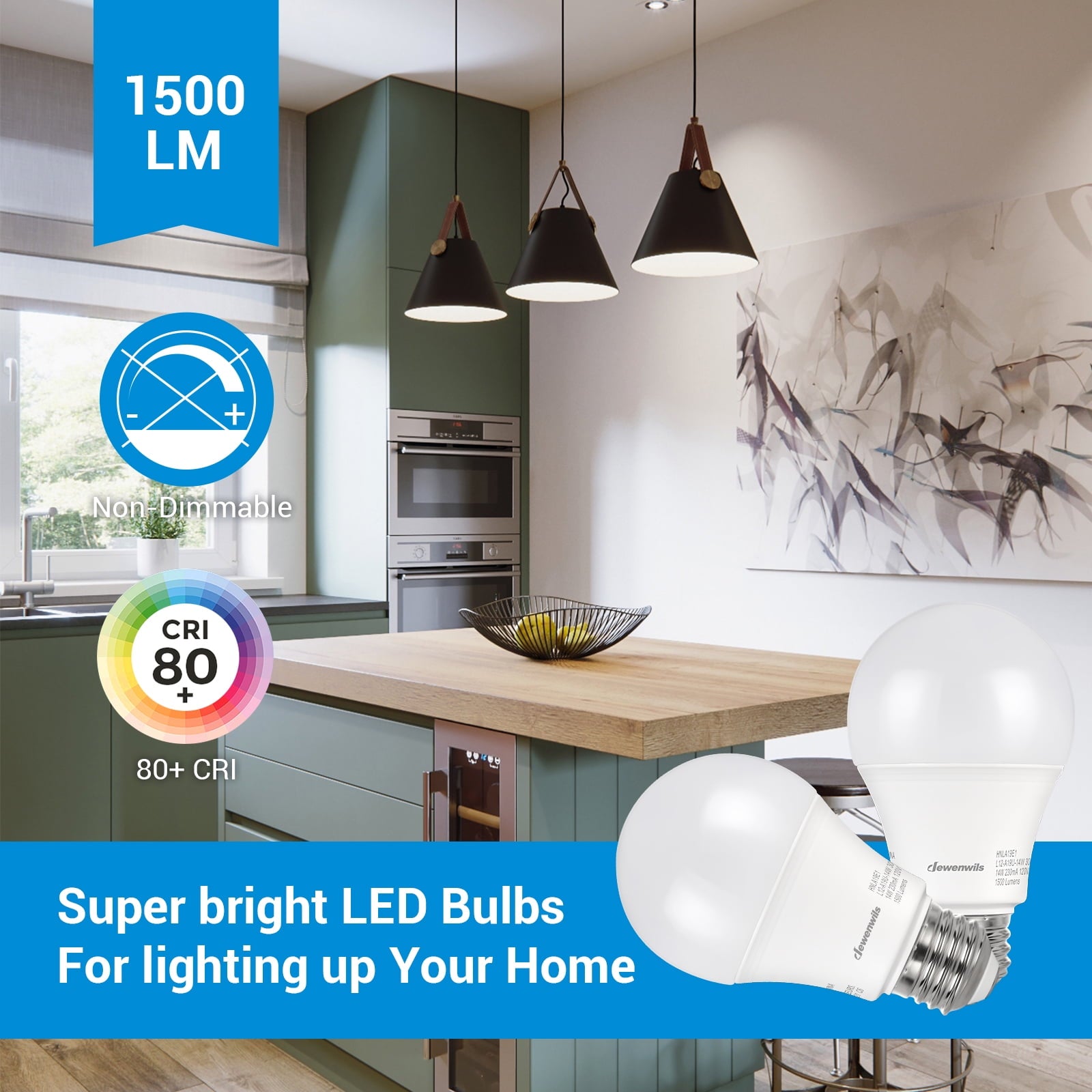 DEWENWILS 4-Pack Daylight LED Light Bulbs 100 Watt Equivalent,1500 Lumen 14 Watt 5000K E26 Base