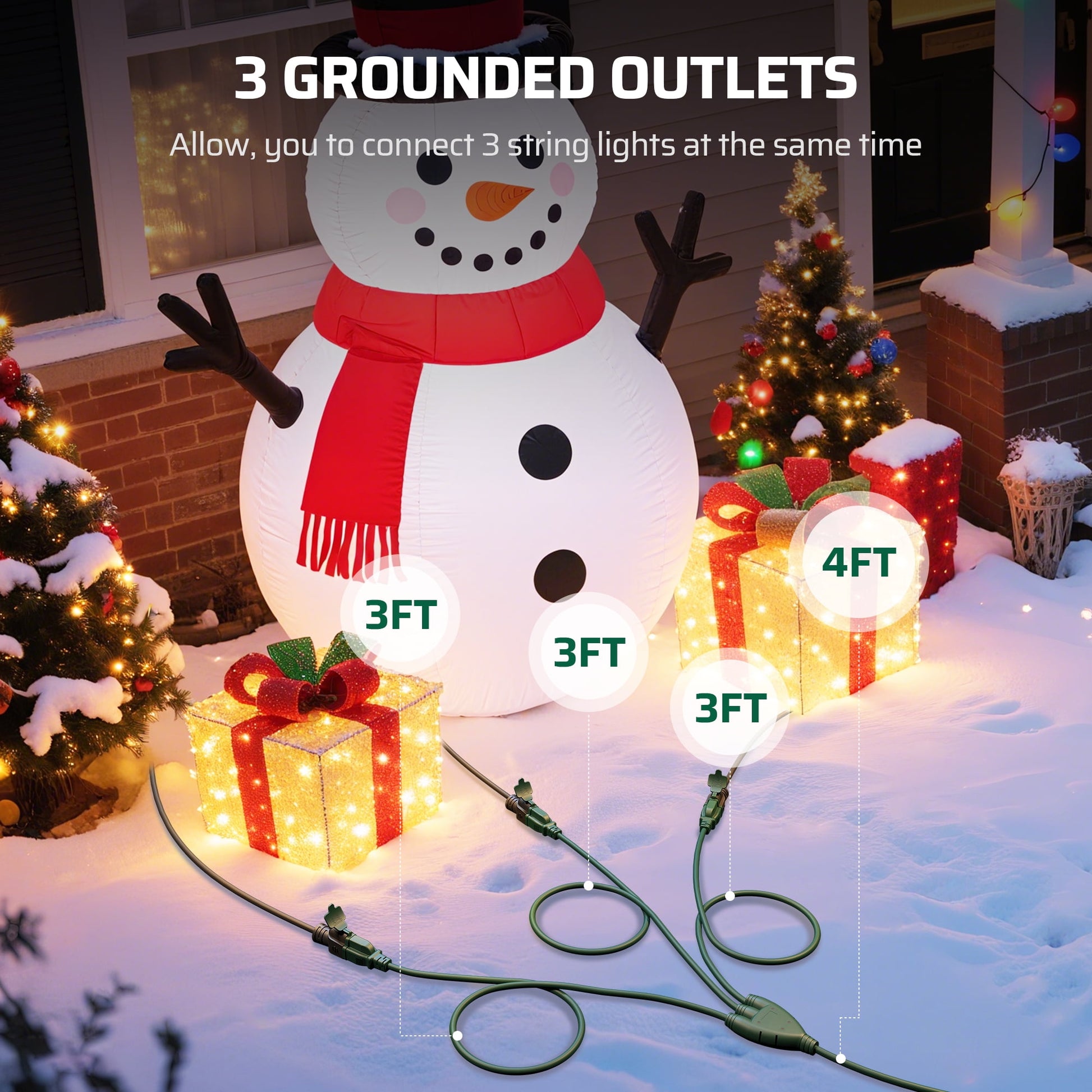 DEWENWILS Outdoor Extension Cords for Outside 13FT (4+3+3+3), Extension Cord Multiple 3 Outlets with Safety Cover 16 AWG SJTW ETL Listed