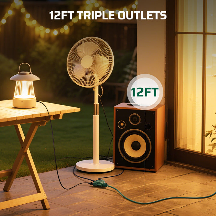 DEWENWILS 12 ft Outdoor Extension Cord with Multiple 3 Outlets 3 Prong 16 AWG SJTW for Outside Green Color