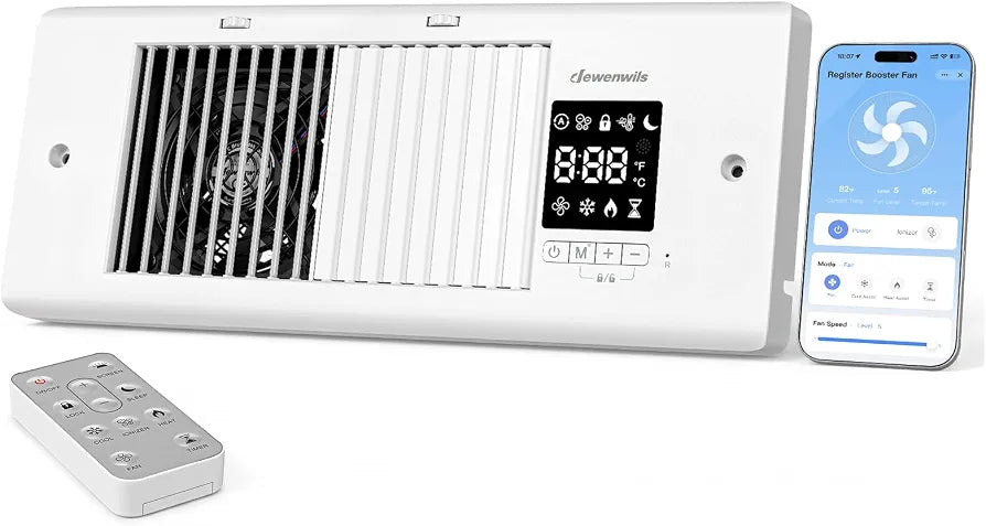 DEWENWILS Register Booster Fan, 4" x 12" Vent Opening, Smart WiFi Control
