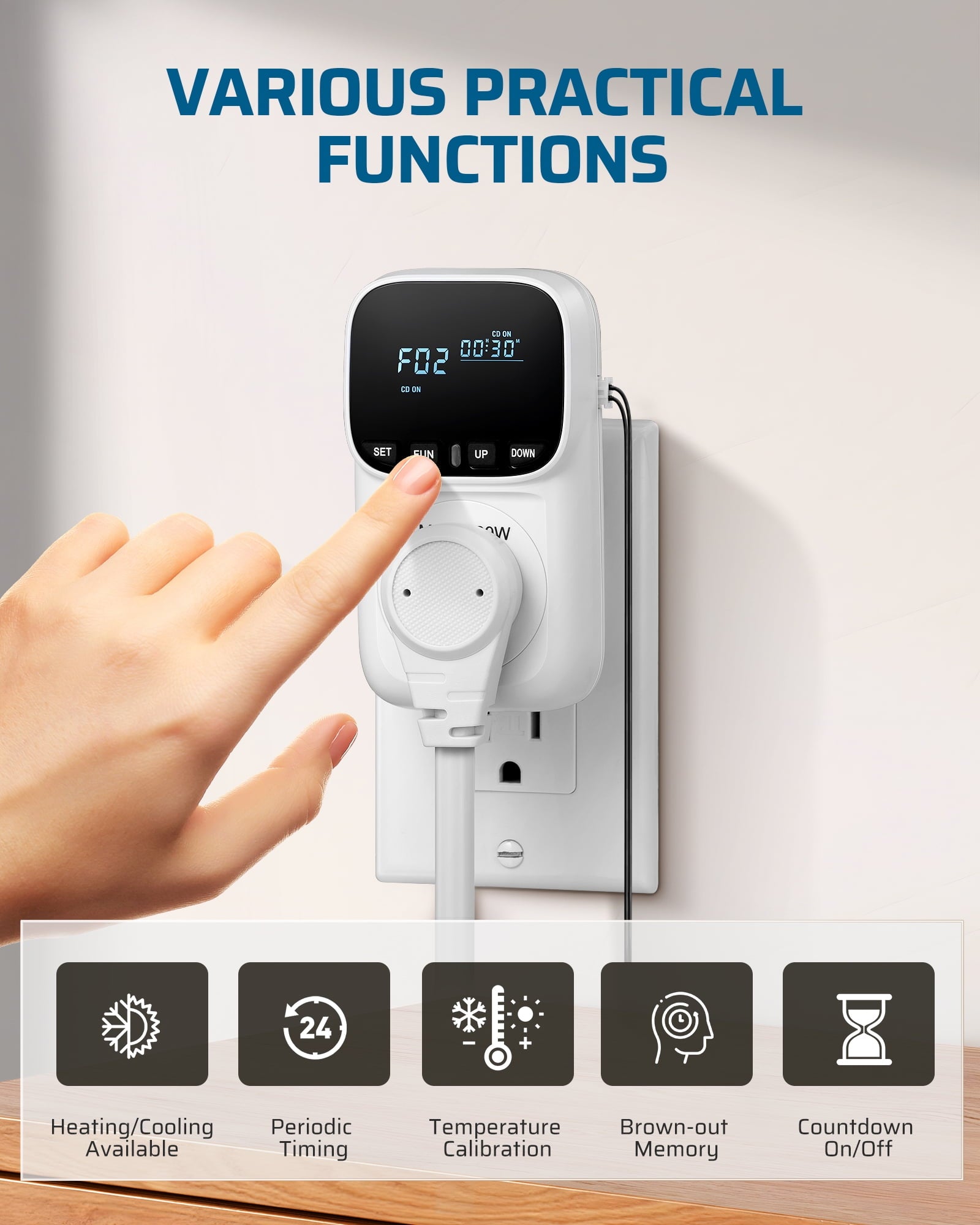 DEWENWILS Digital Temperature Controller, Heavy Duty 15A/1800W Thermostat Outlet Plug, VA Display Heating Cooling Control Timer, -40℉~210℉