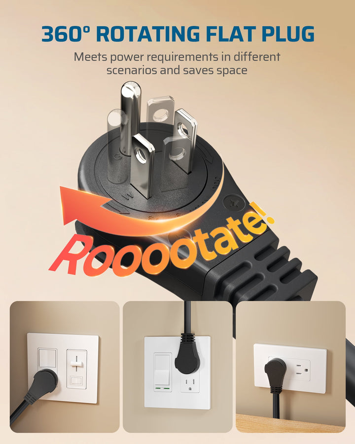 DEWENWILS 2Pack 15A 125V 800J Surge Protector Power Strips 6ft Heavy Duty SJT Cord, 360° Flat Plug, ETL Certified, Black