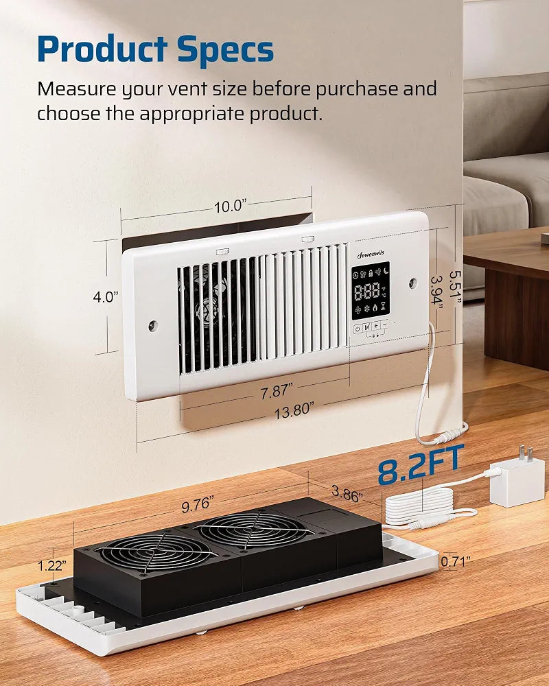 DEWENWILS Register Booster Fan, 4" x 12" Vent Opening, Smart WiFi Control