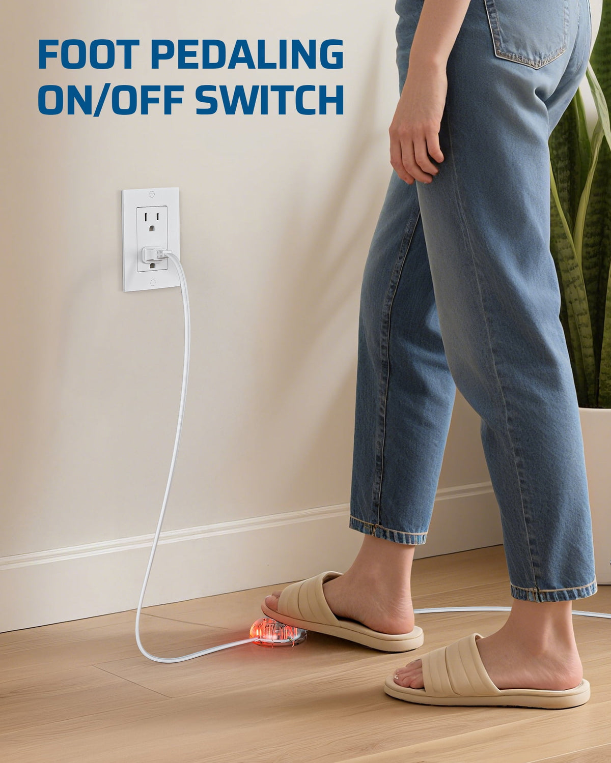 DEWENWILS 12 FT Extension Cord with Foot Switch, 2-Prong 3 Outlets, 16AWG/2C for Indoor Use, 13A/1625W Extension Cord Splitter with Lights, White