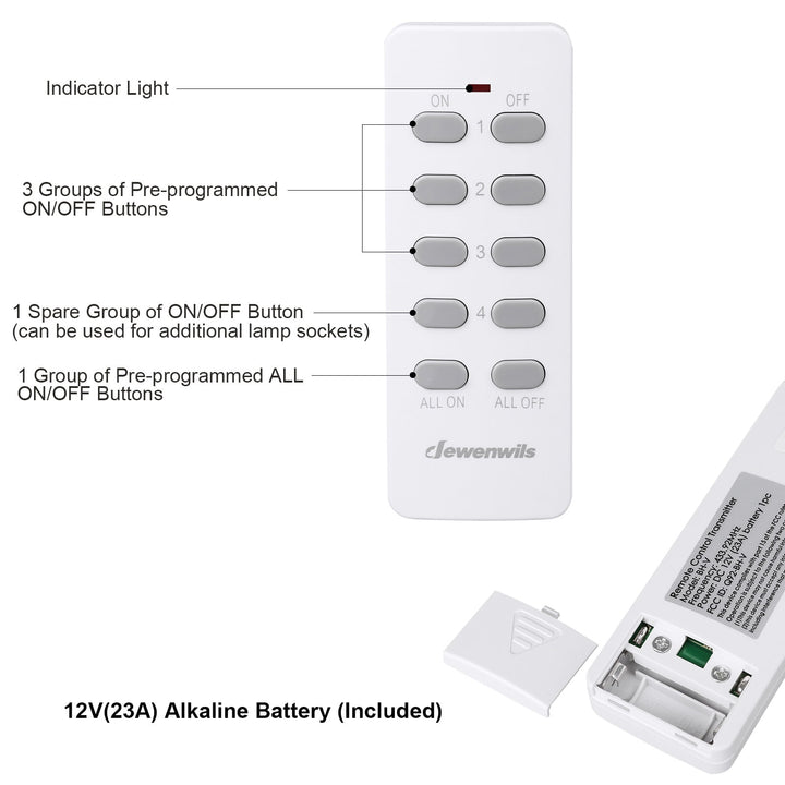 DEWENWILS Remote Control Lamp Light Bulb Socket E26/E27 Base for Pull Chain Light Fixture, No Wiring, ETL Listed(1 Remote+3 Sockets)
