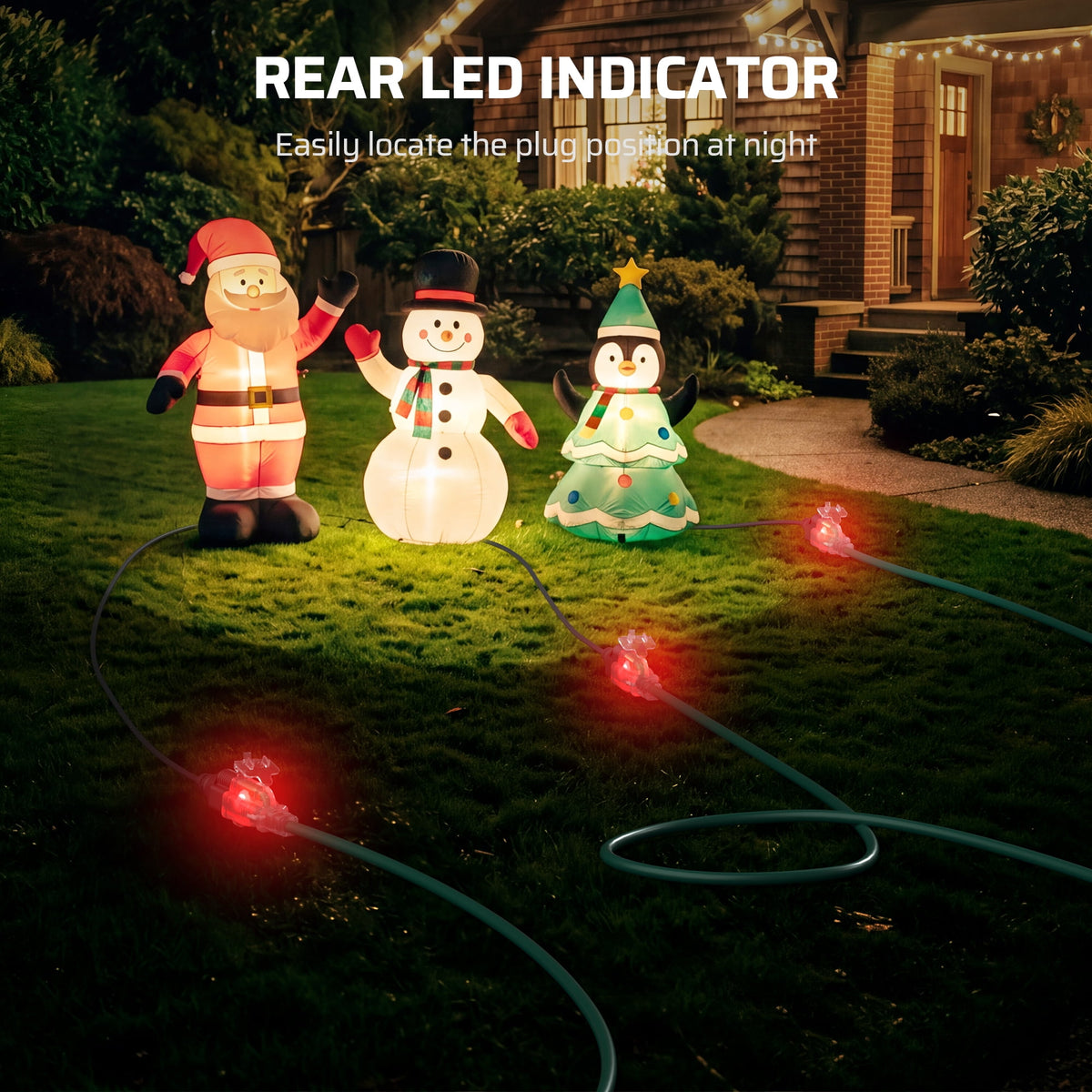 DEWENWILS Outdoor Extension Cord 25FT(6+6+6+7) 360° Rotatable Flat Plug, 3 Multi Outlets with Indicator Lights, Green 13A 1625W SJTW 16/3 Gauge