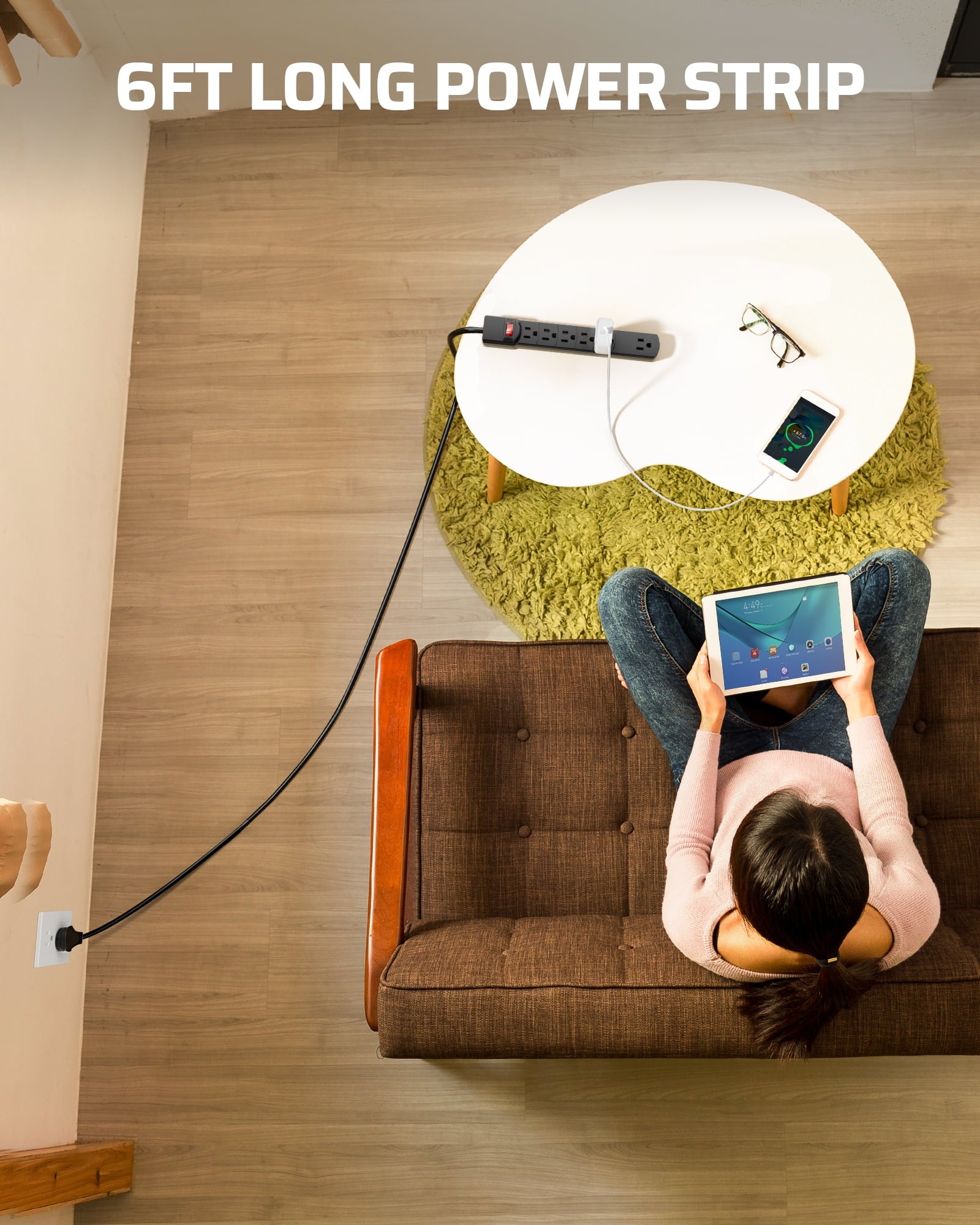 DEWENWILS 2Pack 15A 125V Surge Protector Power Strip – 6ft SJT Cord, 300J Protection, 360° Flat Plug ETL Certified, Black