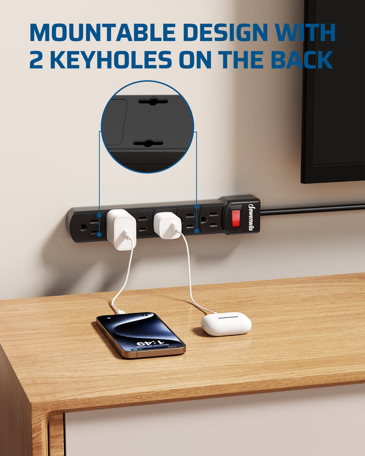 DEWENWILS 2-Pack 6-Outlets Power Strips, Surge Protector Power Strip, 2.7Ft Indoor Extension cord,New