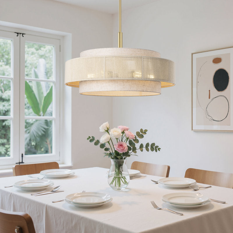 5-Light Drum Chandelier With Fabric And Rope Shades (24'')