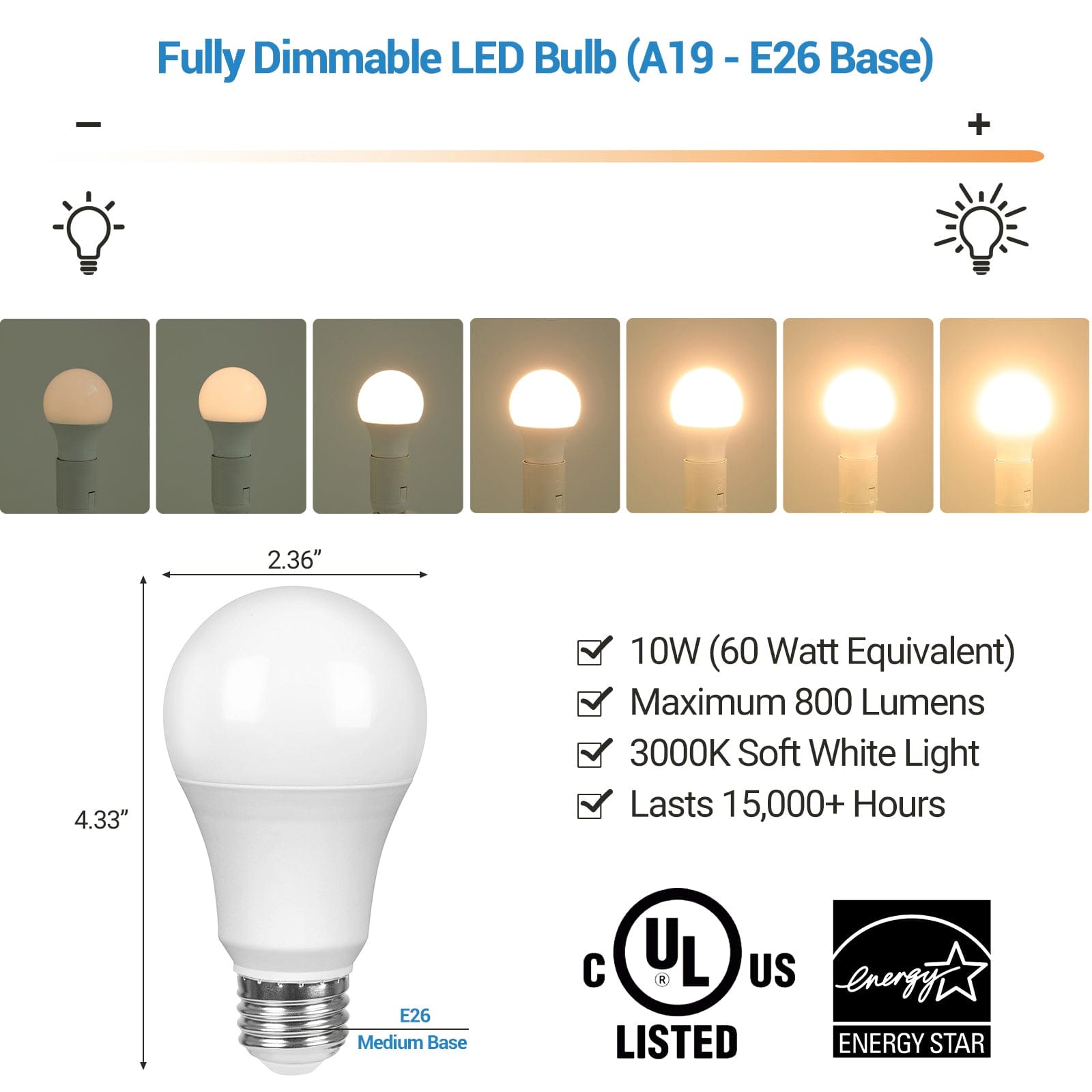 DEWENWILS LED Dimmer Switch, with LED Light Bulb Set, Full Range Slide Control, 6.6ft Extension Cord-HPID02B