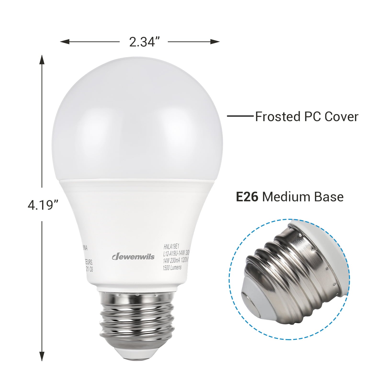 DEWENWILS 4-Pack Daylight LED Light Bulbs 100 Watt Equivalent,1500 Lumen 14 Watt 5000K E26 Base