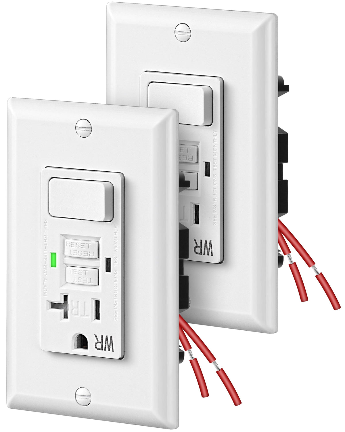 DEWENWILS 2 Pack GFCI Outlet with Switch Combo, 20A Tamper-Resistant & Weather-Resistant, Self-Test Ground Fault Circuit Interrupter, LED Indicator, ETL Listed, White