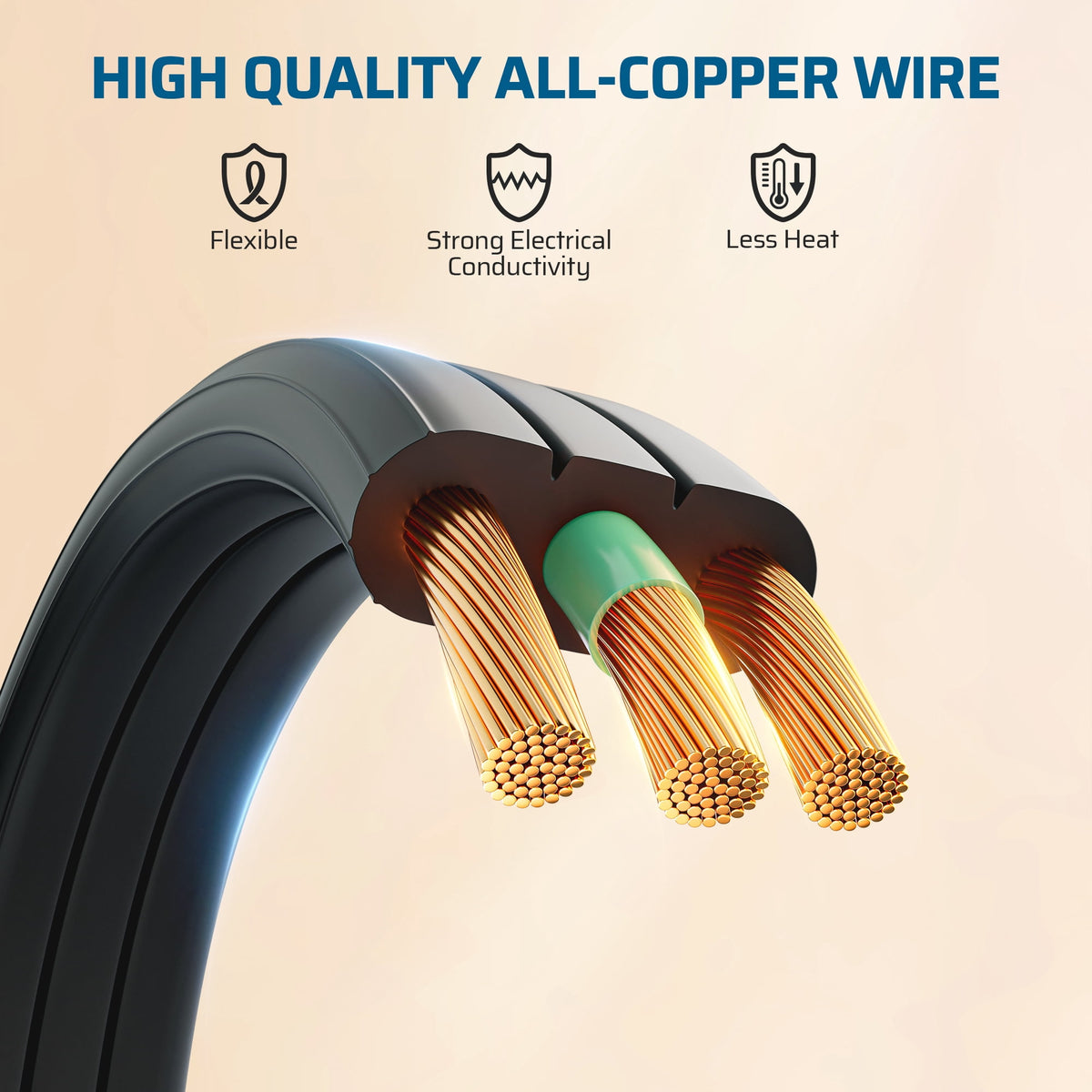DEWENWILS 15FT Extension Cords for Indoor Flat Plug 3 Grounded Outlets with Hanging Hole