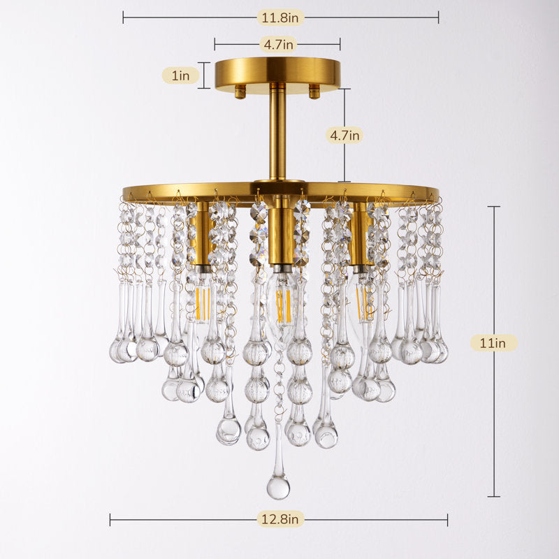 4 - Light Crystal Chandelier Flush Mount (12''）