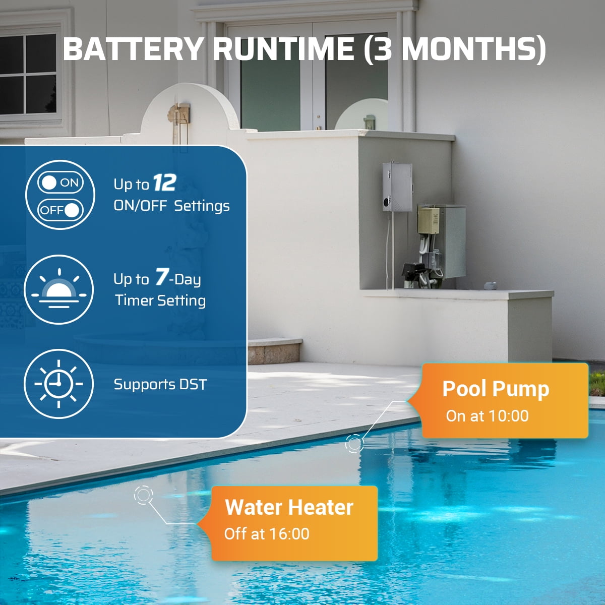 DEWENWILS Outdoor Digital Pool Pump Timer Box, 2HP 40A 120-277 VAC, 7-Day 20 on/off Programmable Timer Switch for Water Heater, Pool Pump, Spa, Motor