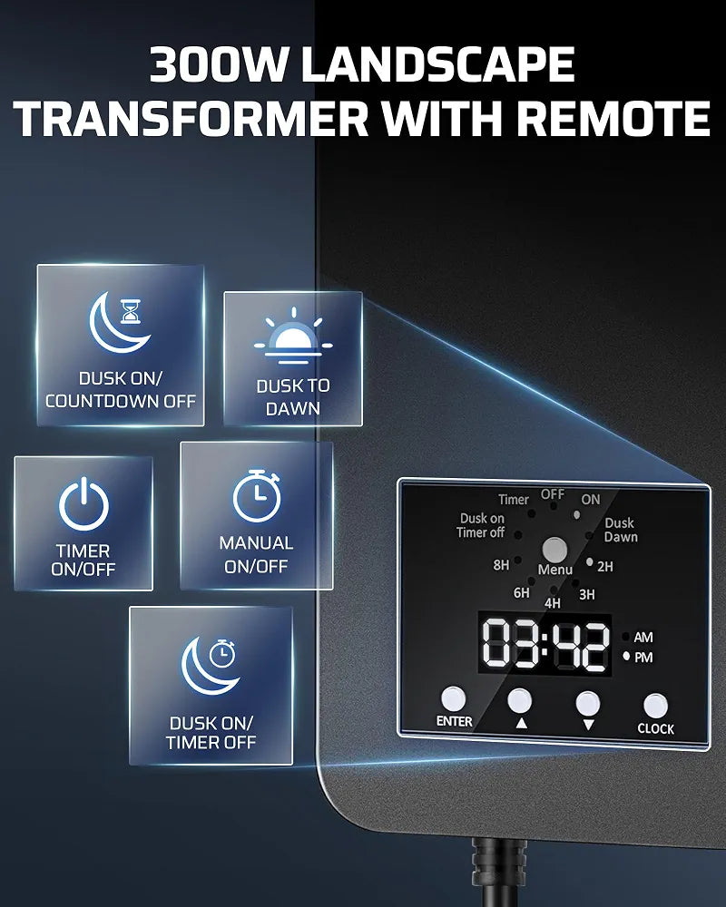 DEWENWILS 300W Landscape Lighting Transformer with Photocell Sensor & Timer
