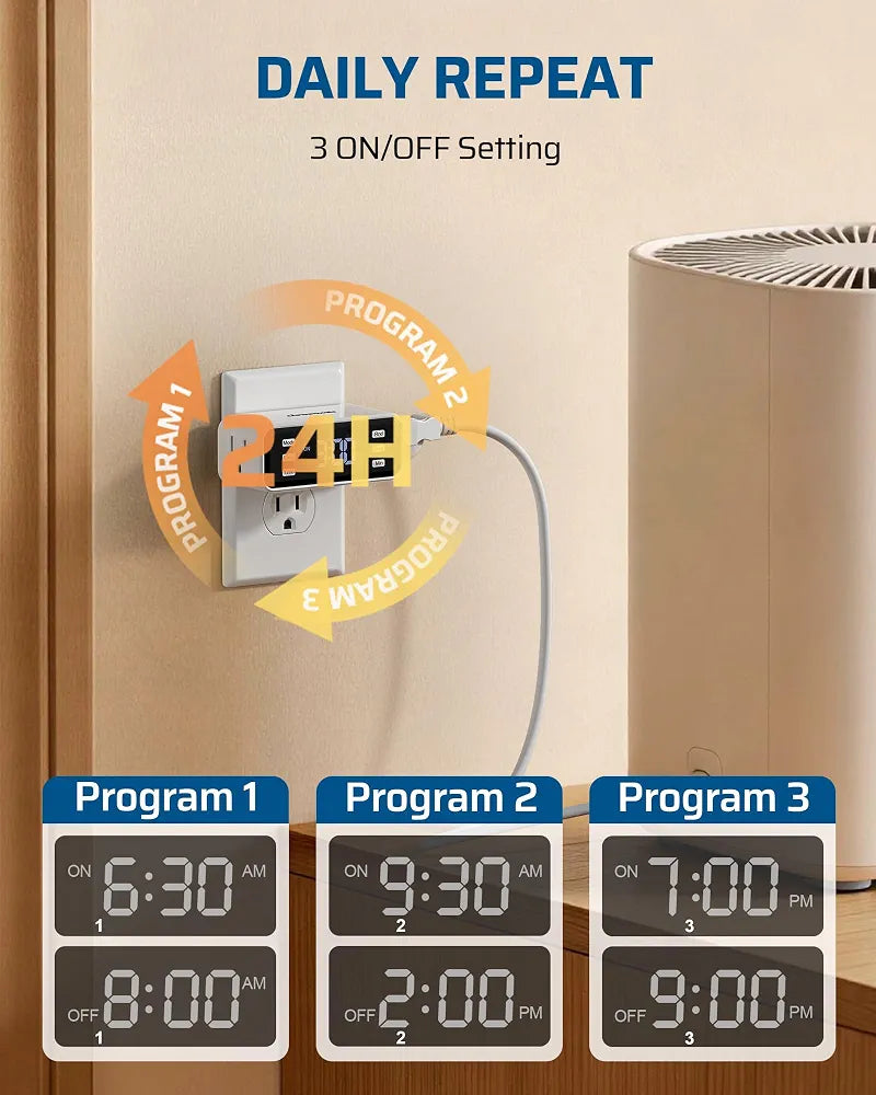 DEWENWILS Indoor 24 Hour Programmable Digital Timer Outlet,2 Outlets,2 Pack