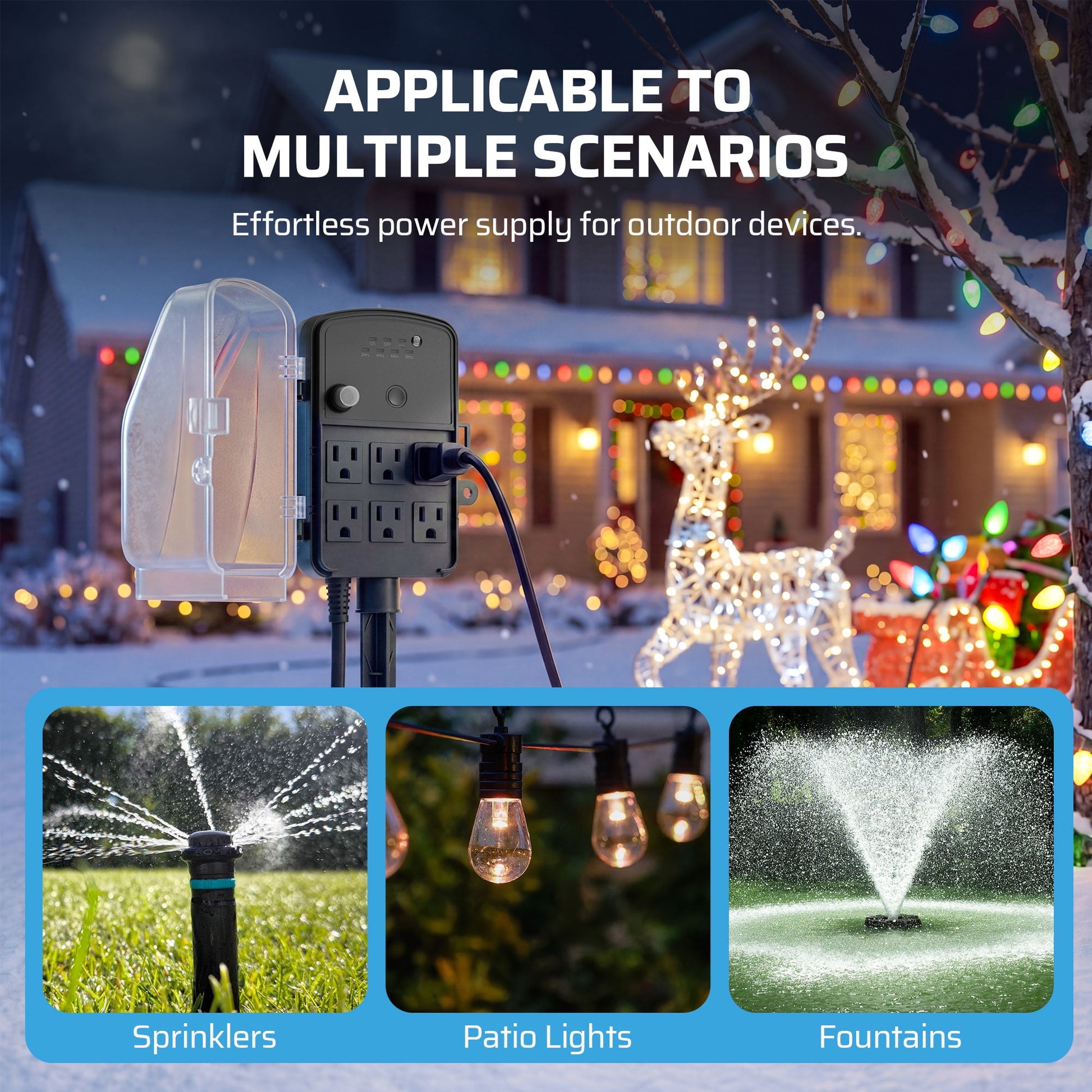DEWENWILS 50FT Outdoor Power Stake Timer with 6 Outlets, 125VAC 15A, Light Sensor & Overload Protection, 4 Modes (Always On/Off/Photocell/Timer), Weatherproof, Black