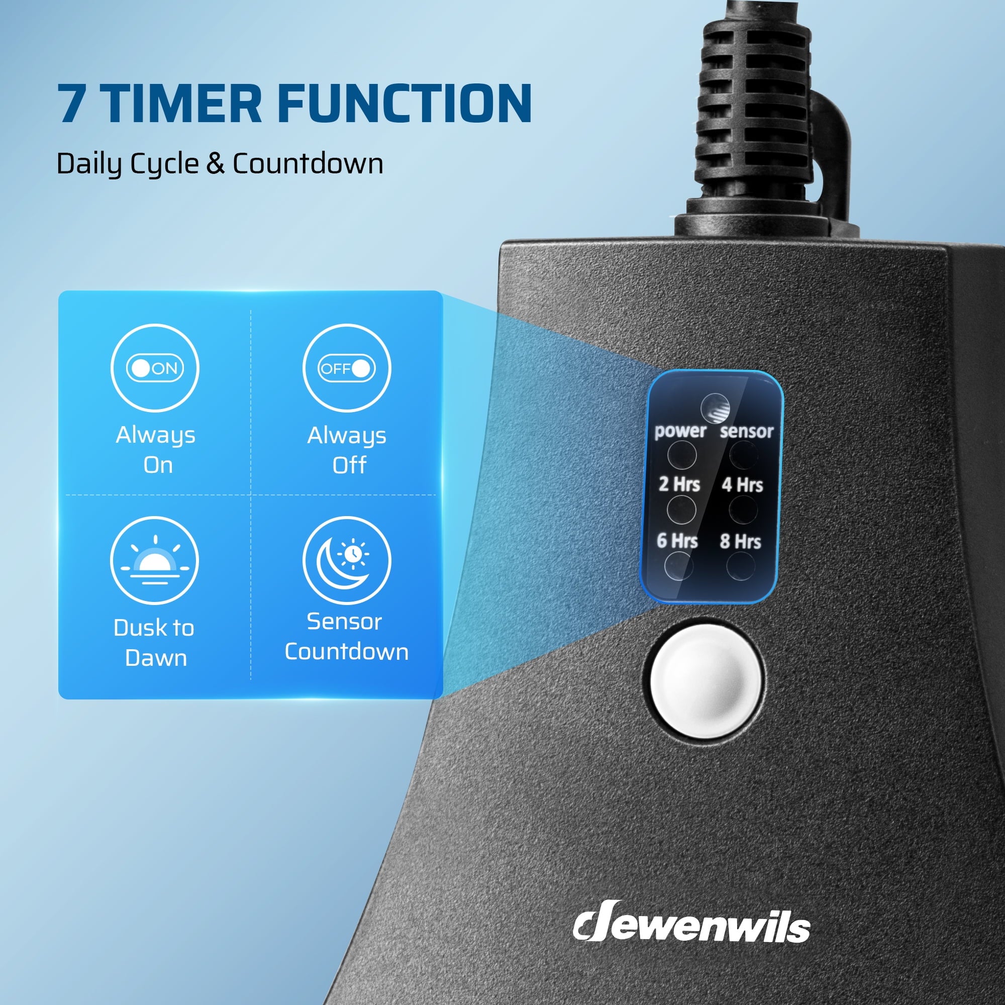 DEWENWILS Plug-in Christmas Light Timer Outdoor, Weatherproof, Heavy Duty 3-Prong Grounded Outlet, Dusk to Dawn and 2/4/6/8 Countdown Timer for Holiday Decoration Lights, UL Listed