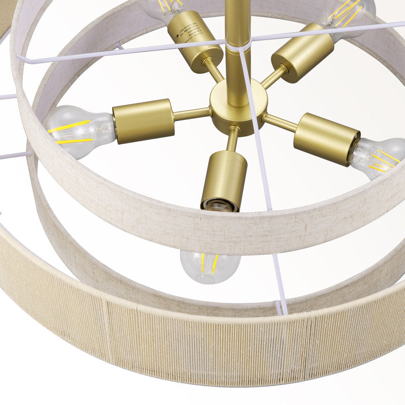 5-Light Drum Chandelier With Fabric And Rope Shades (24'')