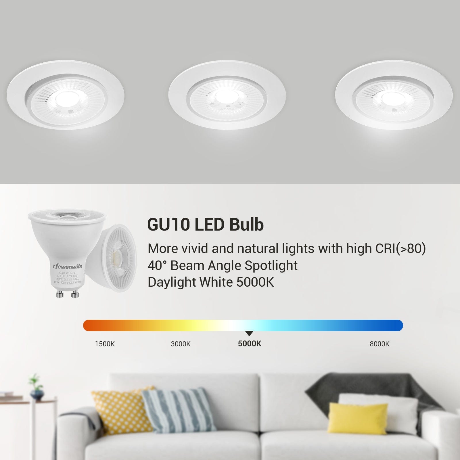 DEWENWILS Daylight GU10 LED Light Bulb, 500LM, Dimmable 5000K  GU10 Bulb Replacement for Track Lighting, 7W(50W Equivalent) LED Bulbs for Living Room, Kitchen Range Hood, Bathroom (6 Pack)-HDGU10F
