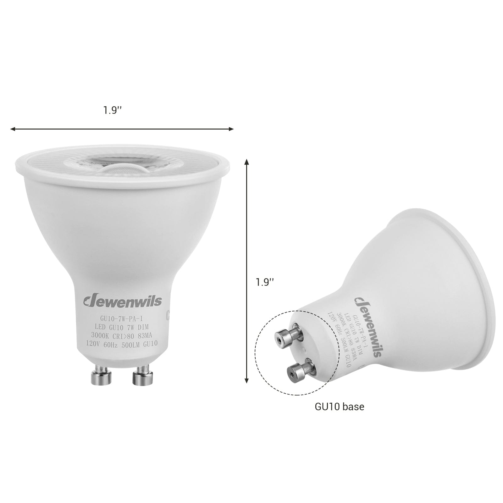 DEWENWILS Warm White Light GU10 LED Dimmable Bulb, 500LM, 3000K Track Light Bulb, 7W(50W Equivalent) Two Prong Light Bulb for Kitchen Range Hood, Living Room, Bathroom, Bedroom (6 Pack)-HDGU10E