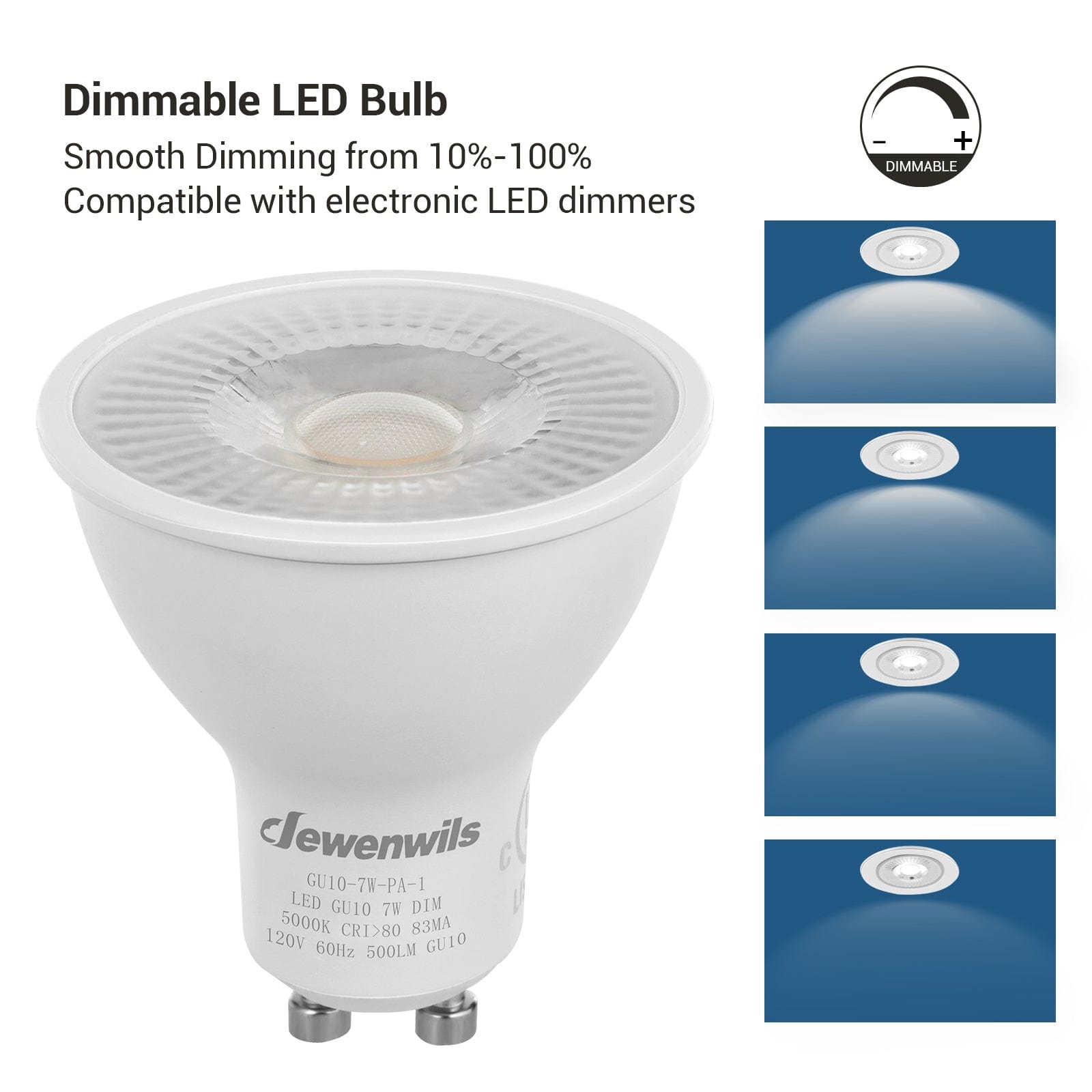 DEWENWILS Daylight GU10 LED Light Bulb, 500LM, Dimmable 5000K  GU10 Bulb Replacement for Track Lighting, 7W(50W Equivalent) LED Bulbs for Living Room, Kitchen Range Hood, Bathroom (6 Pack)-HDGU10F