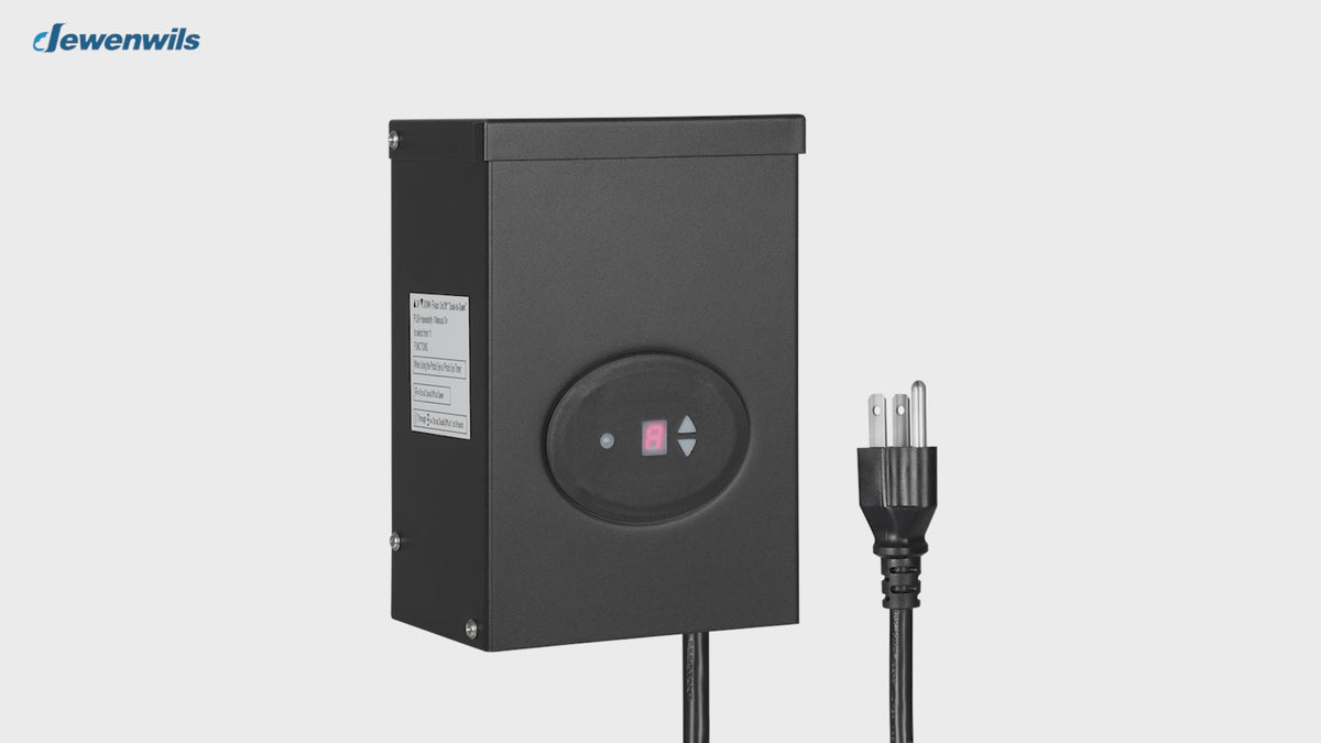 Load video: DEWENWILS 120W Low Voltage Landscape Transformer with Timer and Photocell Sensor, 120V AC to 12V AC, for LED Lighting, Spotlight, Pathway Light-SHOSL03A