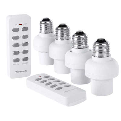 DEWENWILS Programmable Wireless Remote Control Light Bulb Socket (E26/E27) and Switch (2 Remotes + 4 Sockets)--F1SHRLS24A1