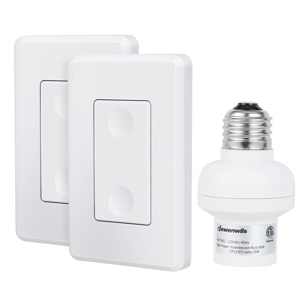 DEWENWILS Programmable Wireless Remote Control Light Bulb Socket (E26/E27) and Switch (2 Switches + 1 Socket)--SHRLS21B1