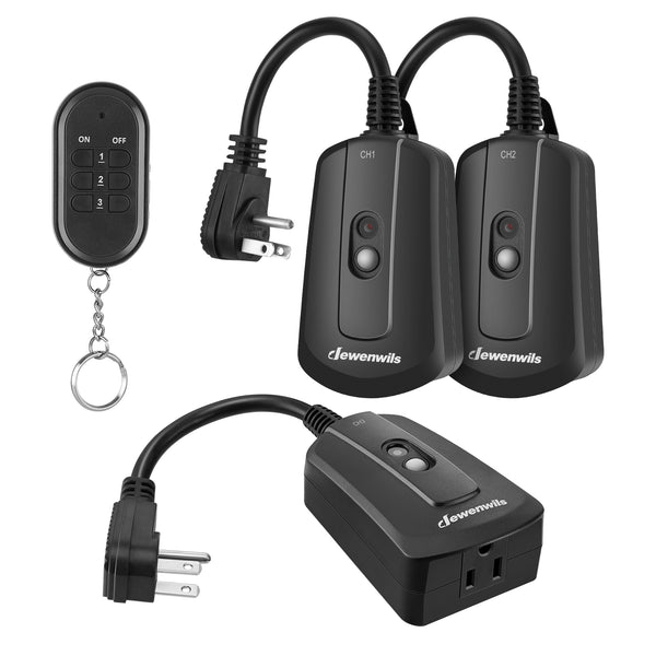 DEWENWILS Waterproof 100ft Wireless Remote Control Outlet kit  (1 Remote + 3 Outlets)--SHRIO13B1