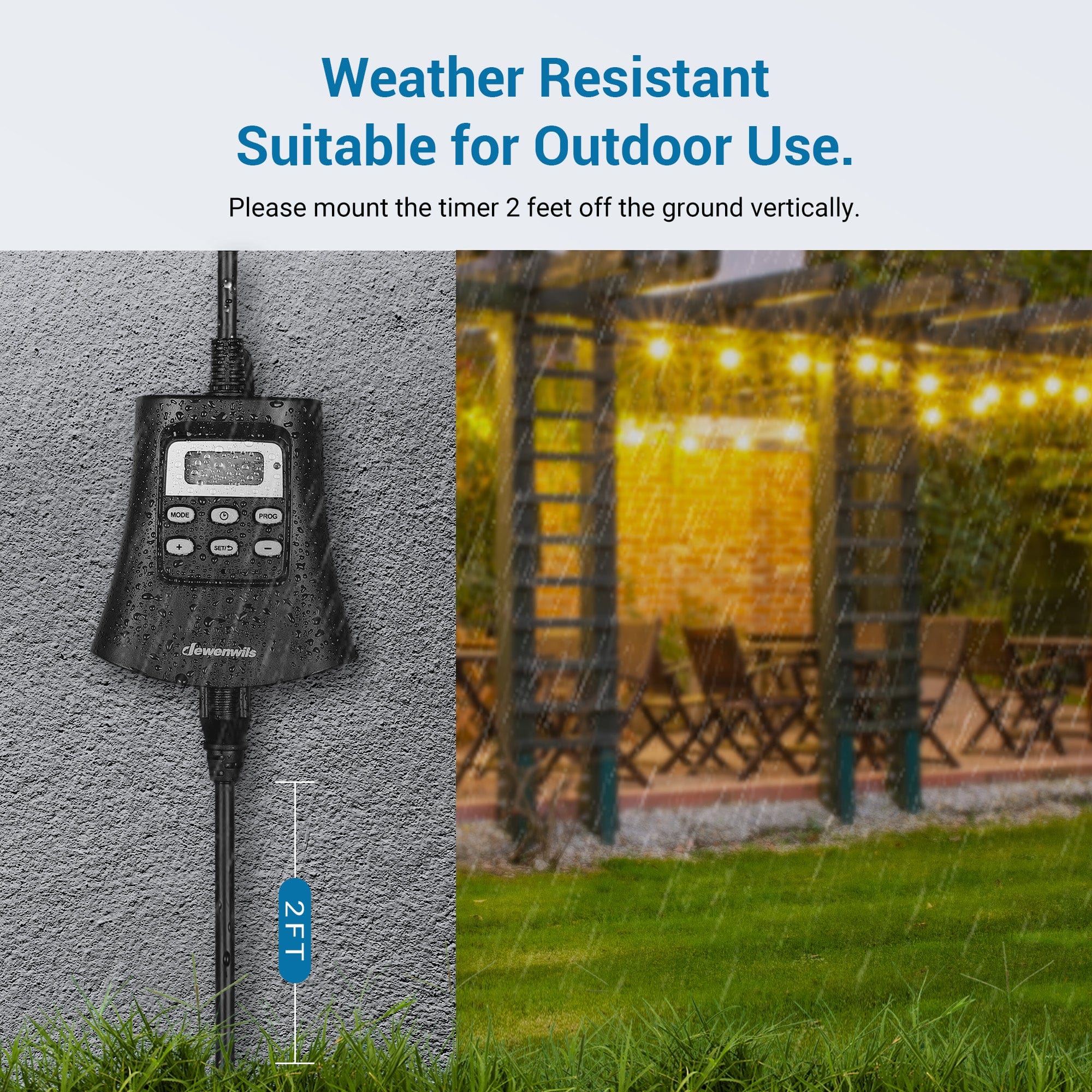 DEWENWILS Outdoor Digital Timer, 7-Day Programmable Plug in Timer with 3 Grounded Outlets-SHODT13B