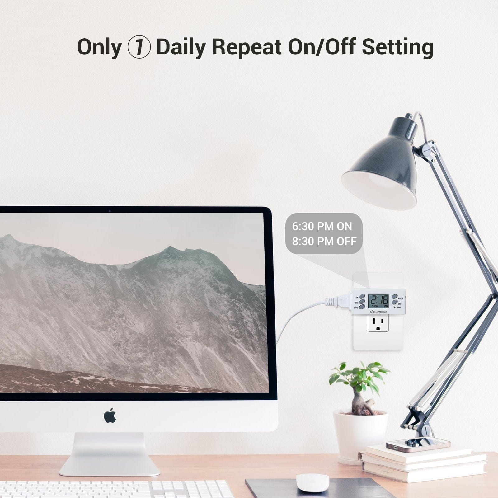 DEWENWILS 24-Hour Programmable Digital Timer Outlet, Plug in Outlet Timer, Indoor Light Timer with 1 Polarized Outlet (2 Pack)--SHDTI22C