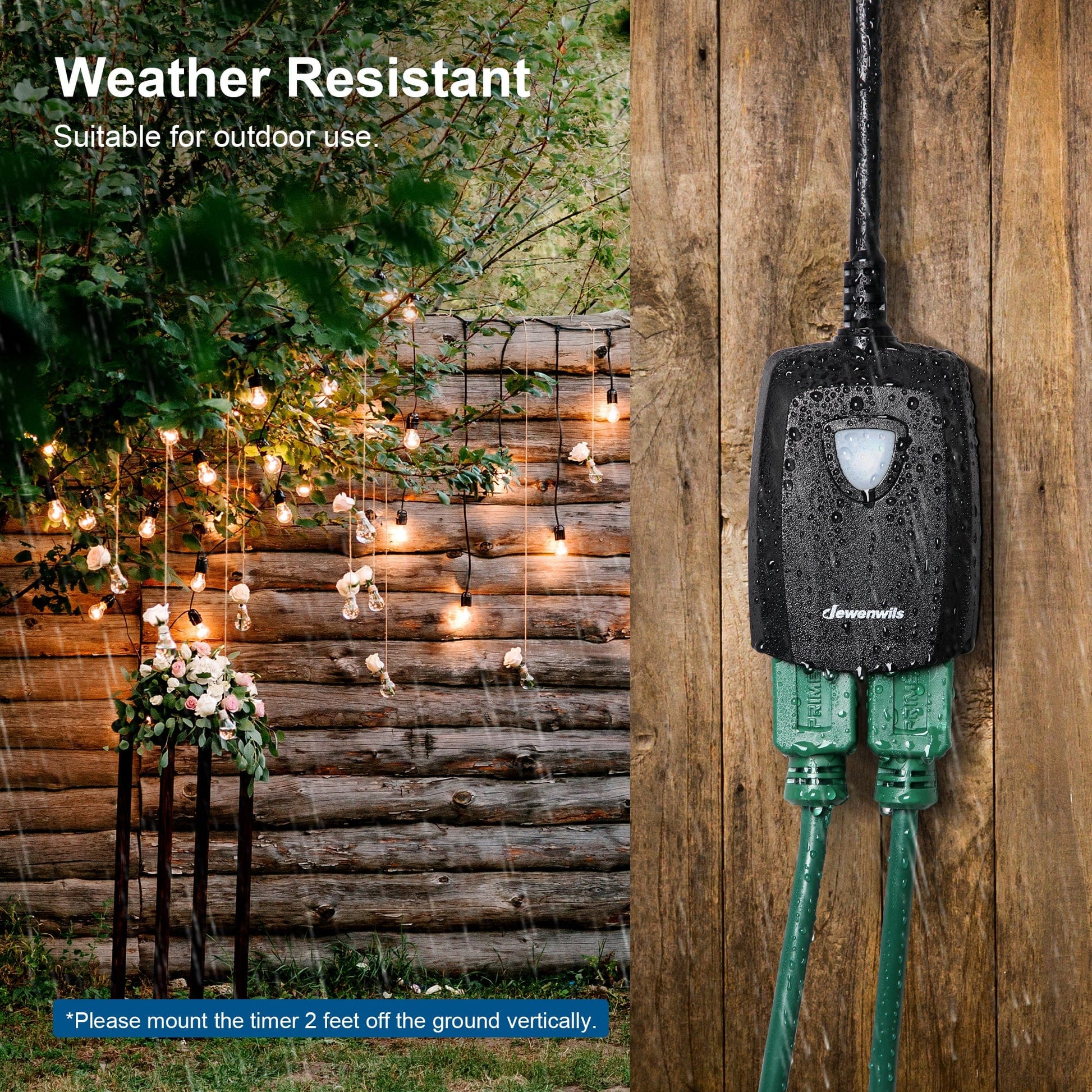 Outdoor Light Timer: Built with a weather-resistant housing suitable for all seasons. Provides durable and reliable power control for various outdoor applications.