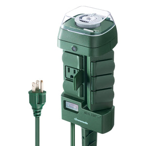 DEWENWILS Outdoor Mechanical Power Stake Timer, Waterproof, 6 Grounded Outlets(3 180°Rotatable), 6ft Extension Cord, Yard Stake for Outdoor Lights, Sprinklers, Garden, 1625W/13A-SHOYS16M