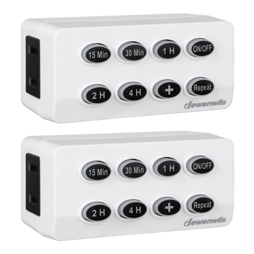 DEWENWILS Indoor Countdown Timer with Repeat Function and Lit Up Buttons, Auto Shut Off Timer Outlet (2 Pack)--SHIDT01A
