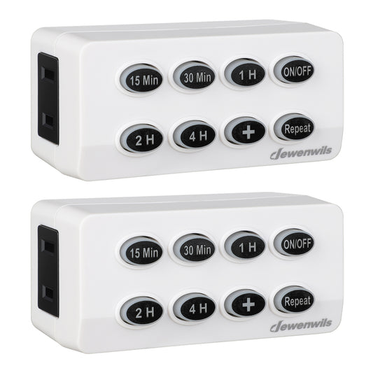 DEWENWILS Indoor Countdown Timer with Repeat Function and Lit Up Buttons, Auto Shut Off Timer Outlet (2 Pack)--SHIDT01A
