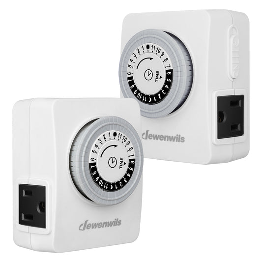 DEWENWILS 24-Hour Indoor Mechanical Timer With 2 Grounded Outlet, Daily On/Off Cycle, Programmable Plug in Timer (2 Pack)-SHIMT12W