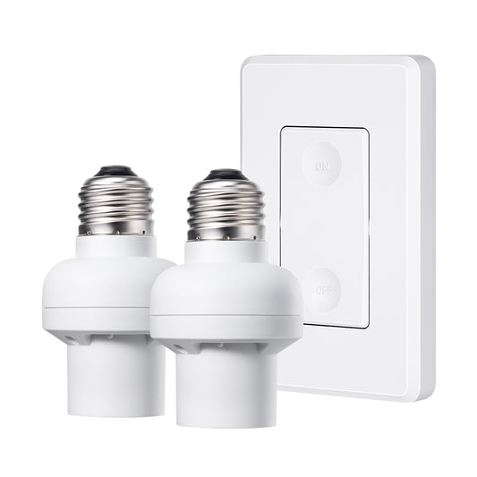 DEWENWILS Programmable Wireless Remote Control Light Bulb Socket (E26/E27) and Switch (1 Switch + 2 Sockets)--SHRLS12B1