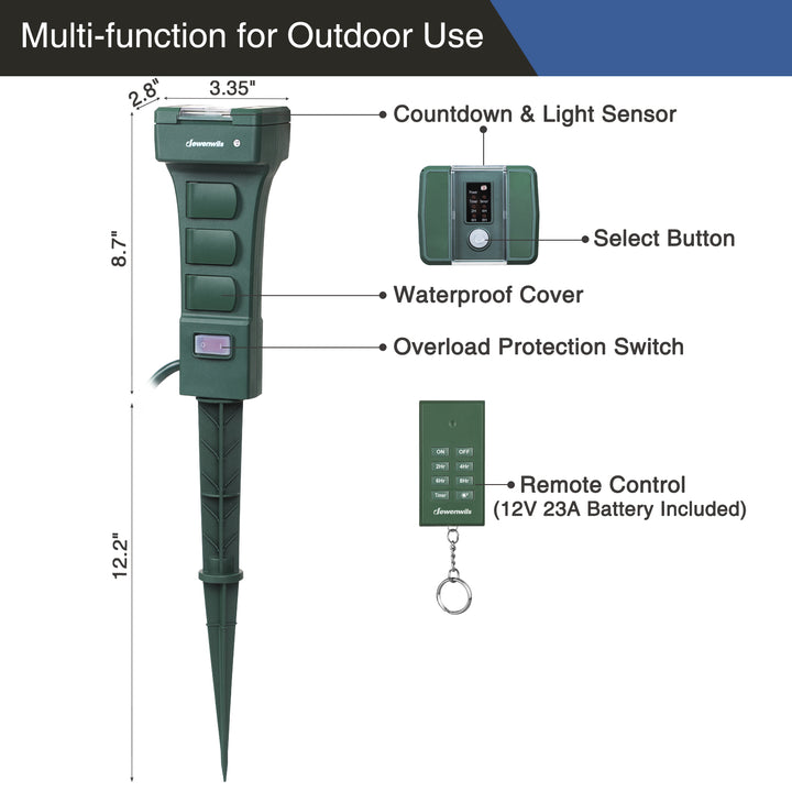 Outdoor Light Timer Waterproof, Dusk to Dawn Power Stake Timer Remote  Control, 6 Grounded Electrical Outlets Timer for Outdoor Christmas Lights,  Yard