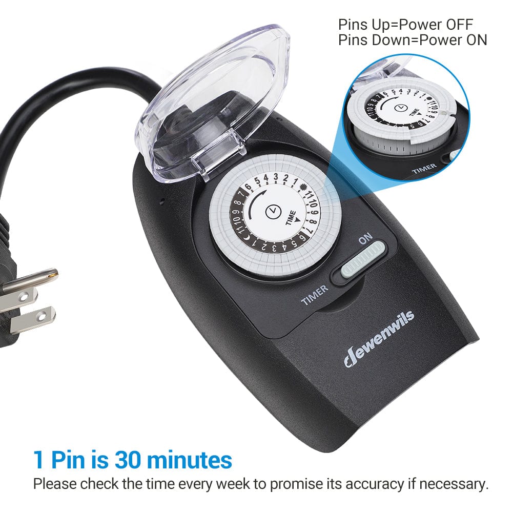 DEWENWILS Waterproof Light Timer , 24-Hour Programmable Plug in Timer with Electrical Outlets (2 Pack)-SHOMT11A